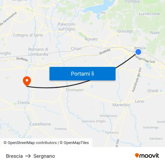 Brescia to Sergnano map