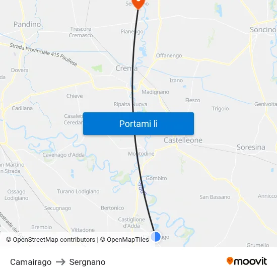 Camairago to Sergnano map