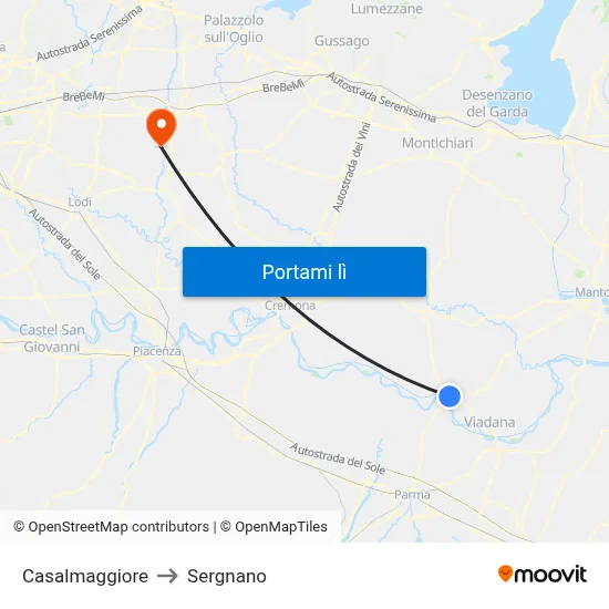 Casalmaggiore to Sergnano map