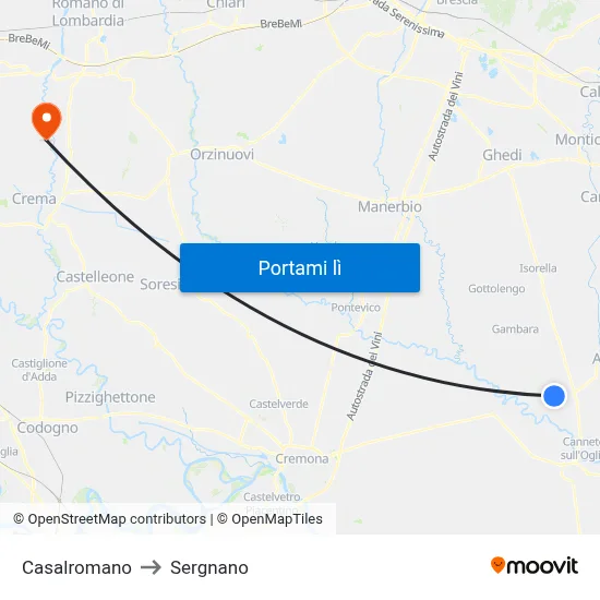 Casalromano to Sergnano map