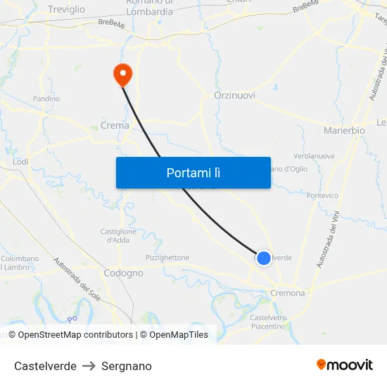 Castelverde to Sergnano map