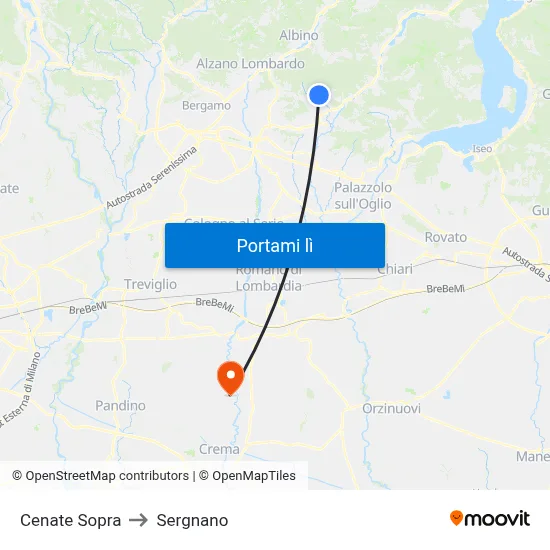 Cenate Sopra to Sergnano map
