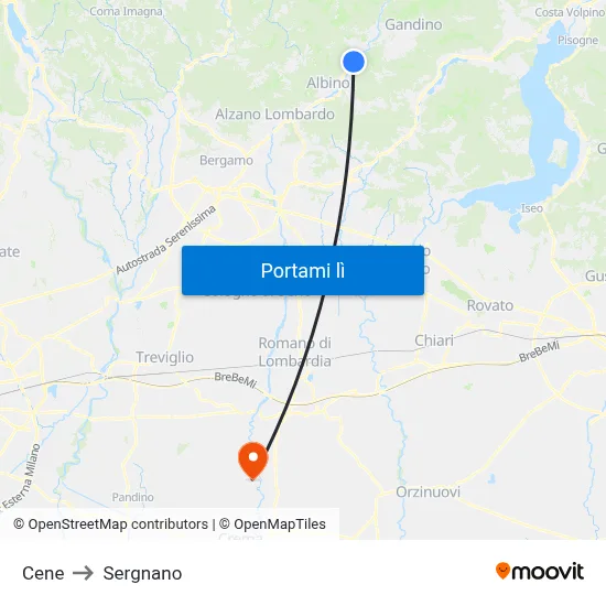 Cene to Sergnano map