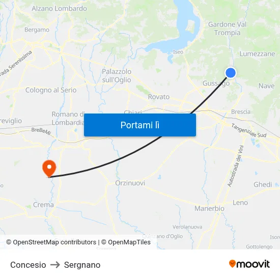 Concesio to Sergnano map