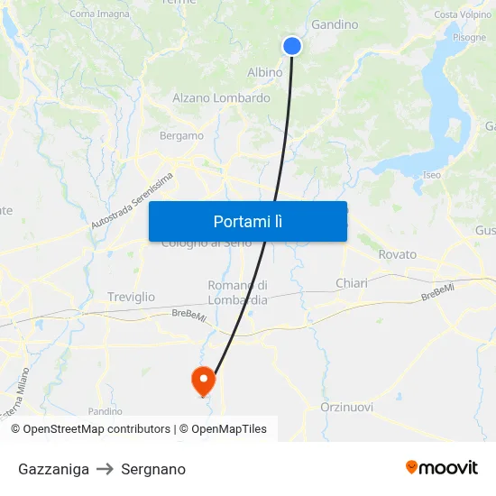 Gazzaniga to Sergnano map