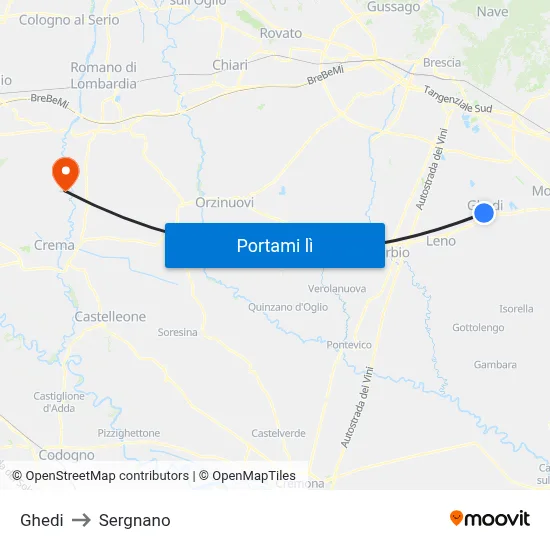 Ghedi to Sergnano map
