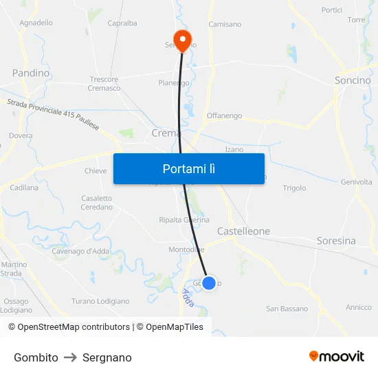 Gombito to Sergnano map