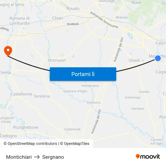 Montichiari to Sergnano map