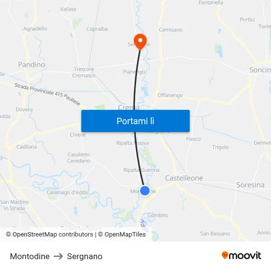 Montodine to Sergnano map