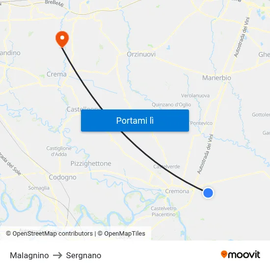 Malagnino to Sergnano map