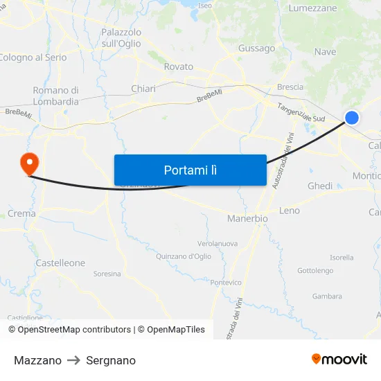 Mazzano to Sergnano map