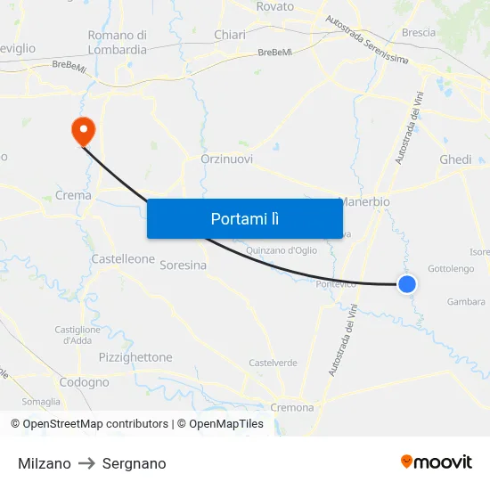 Milzano to Sergnano map