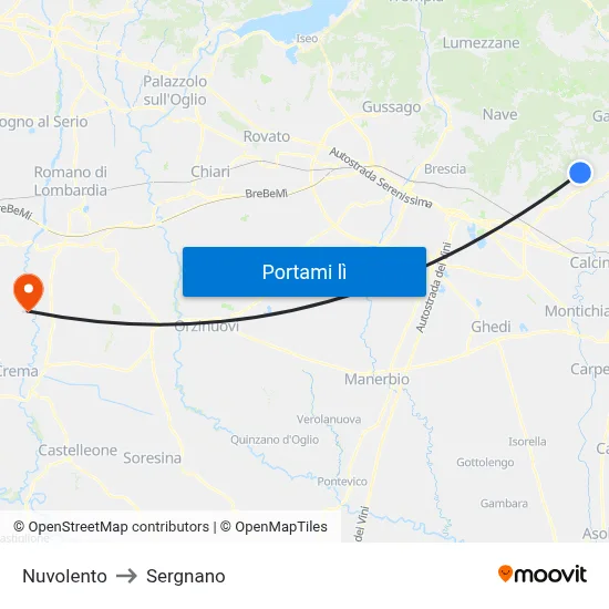 Nuvolento to Sergnano map