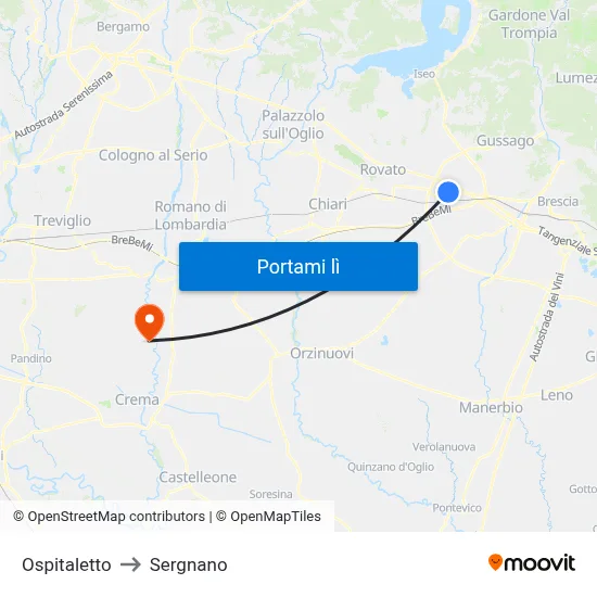 Ospitaletto to Sergnano map