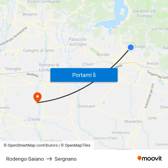 Rodengo-Saiano to Sergnano map