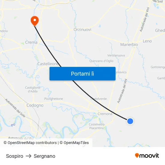 Sospiro to Sergnano map
