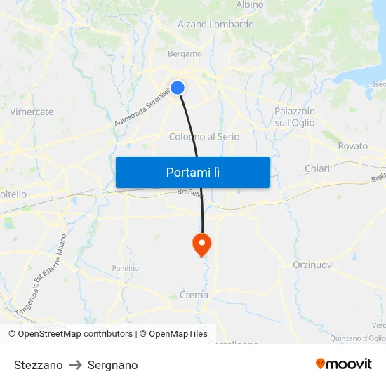 Stezzano to Sergnano map