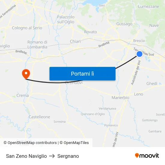 San Zeno Naviglio to Sergnano map