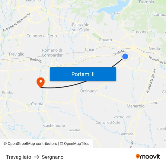 Travagliato to Sergnano map