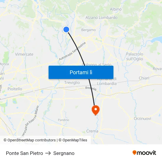 Ponte San Pietro to Sergnano map