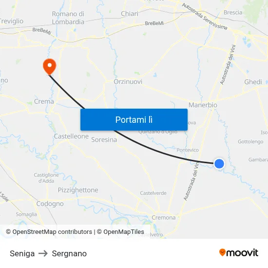 Seniga to Sergnano map