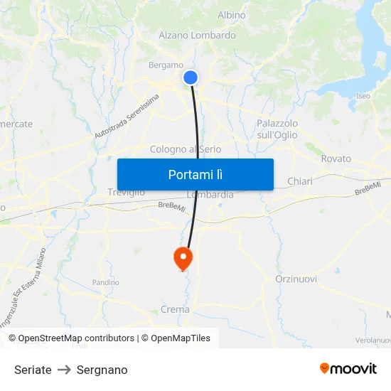 Seriate to Sergnano map