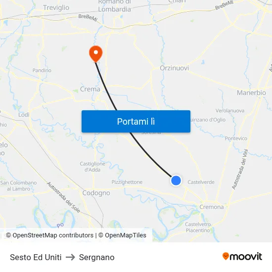 Sesto Ed Uniti to Sergnano map