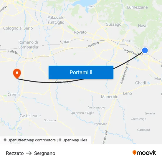 Rezzato to Sergnano map