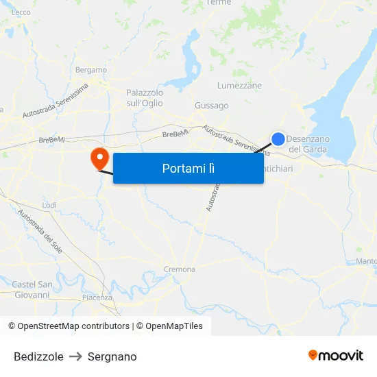 Bedizzole to Sergnano map