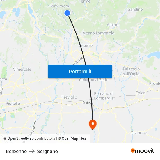 Berbenno to Sergnano map