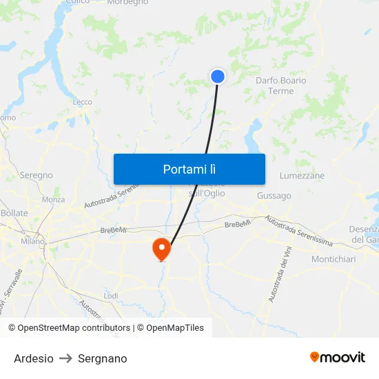 Ardesio to Sergnano map