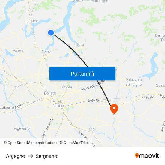 Argegno to Sergnano map