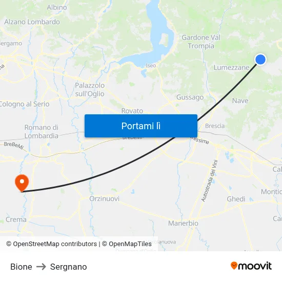 Bione to Sergnano map