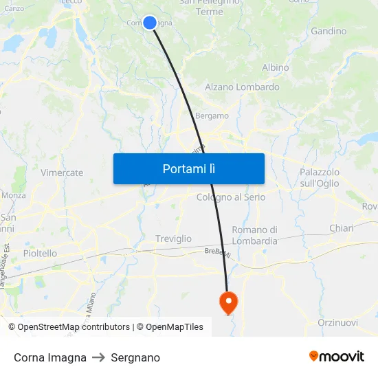 Corna Imagna to Sergnano map