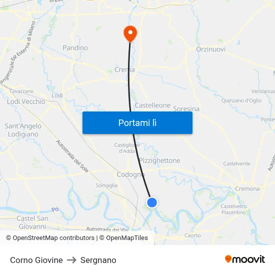 Corno Giovine to Sergnano map