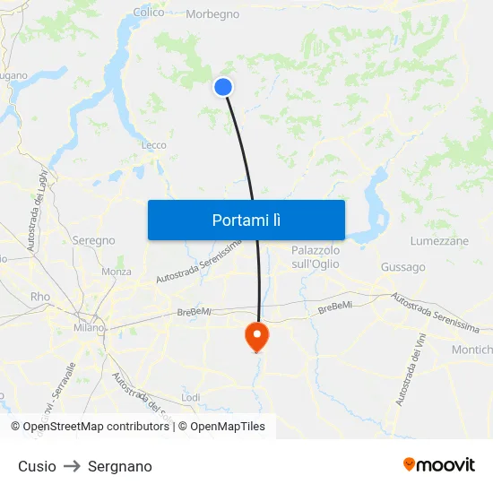Cusio to Sergnano map