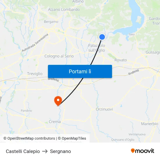 Castelli Calepio to Sergnano map