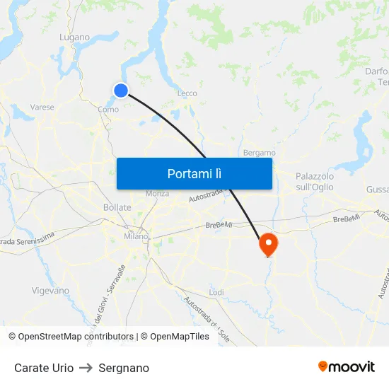 Carate Urio to Sergnano map
