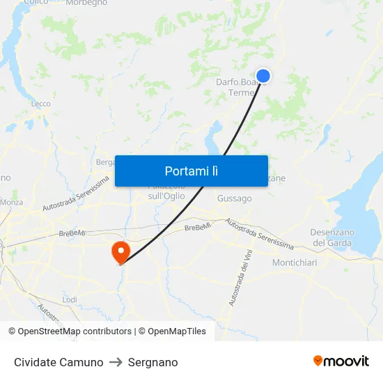 Cividate Camuno to Sergnano map