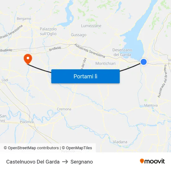 Castelnuovo Del Garda to Sergnano map