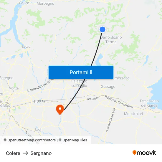 Colere to Sergnano map