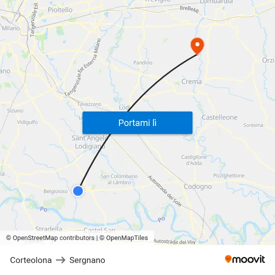 Corteolona to Sergnano map