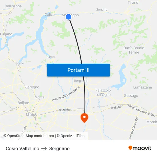 Cosio Valtellino to Sergnano map