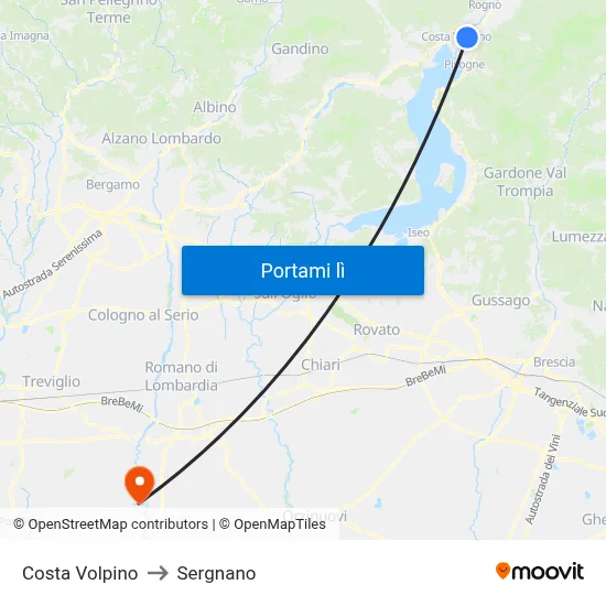 Costa Volpino to Sergnano map