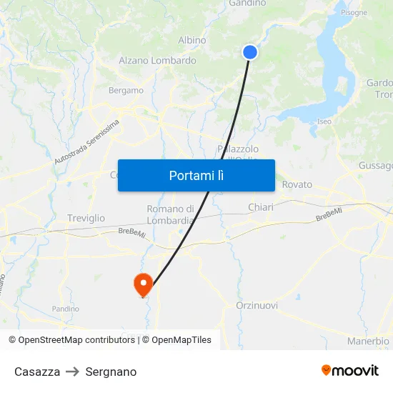 Casazza to Sergnano map