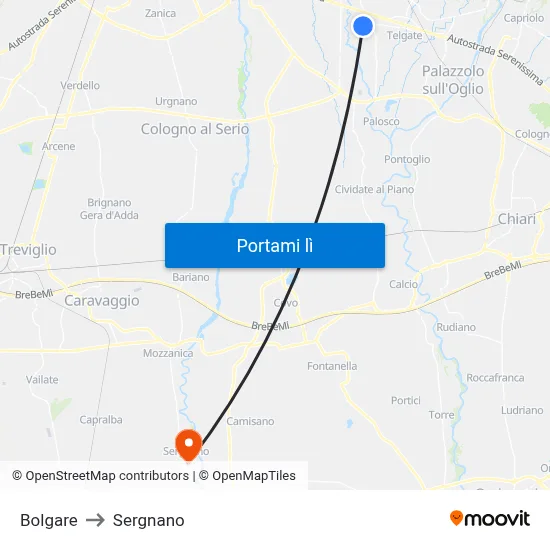 Bolgare to Sergnano map