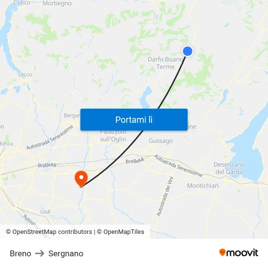 Breno to Sergnano map