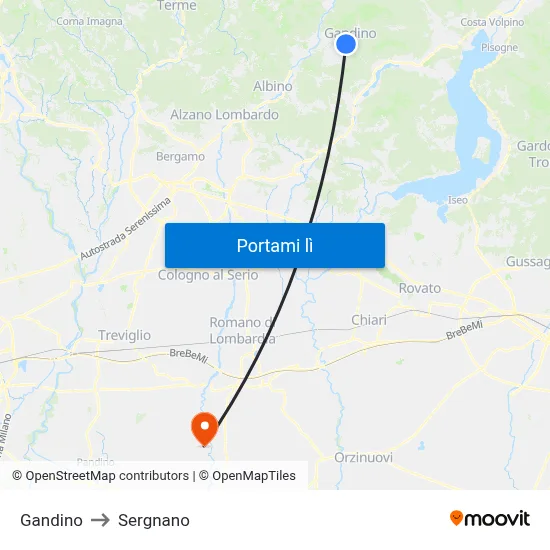 Gandino to Sergnano map