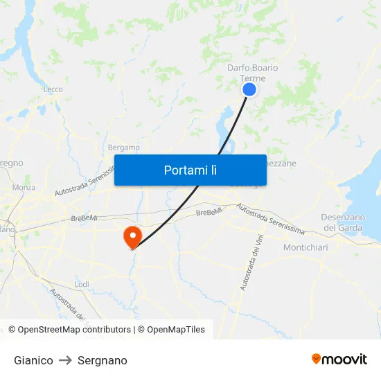 Gianico to Sergnano map