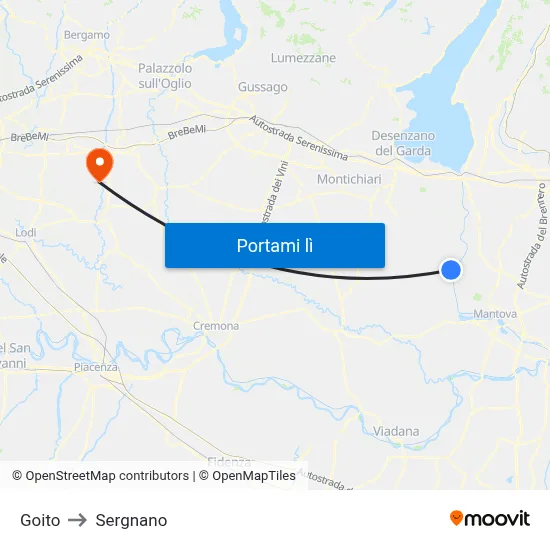 Goito to Sergnano map